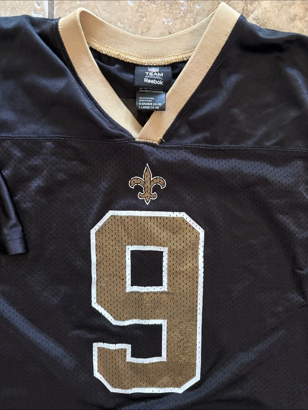 Reebok Black and Gold #9 Brees Football Jersey